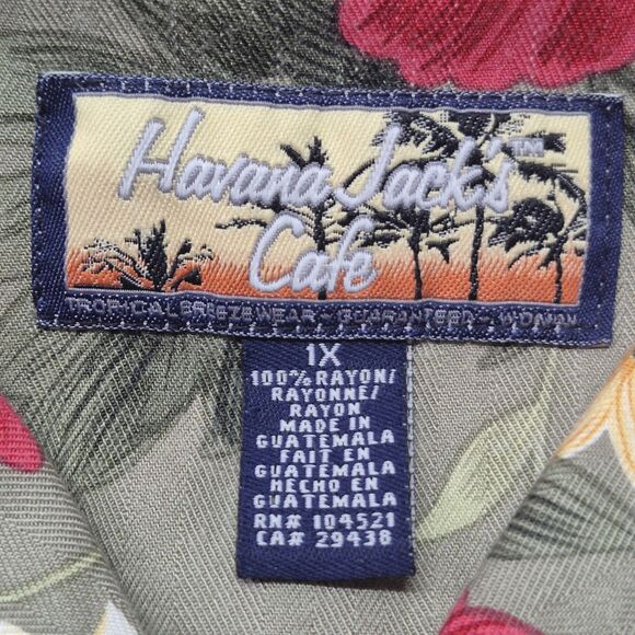 Havana Jacks Cafe Women's Sz 1X Green Top Hawaiian Shirt Button Up Beachy Aloha - Picture 7 of 9